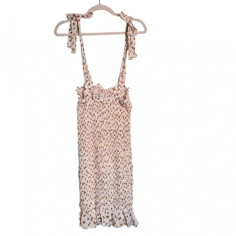 Intimately Free People Cream Floral Bella‎ Smocked Mini Dress XS